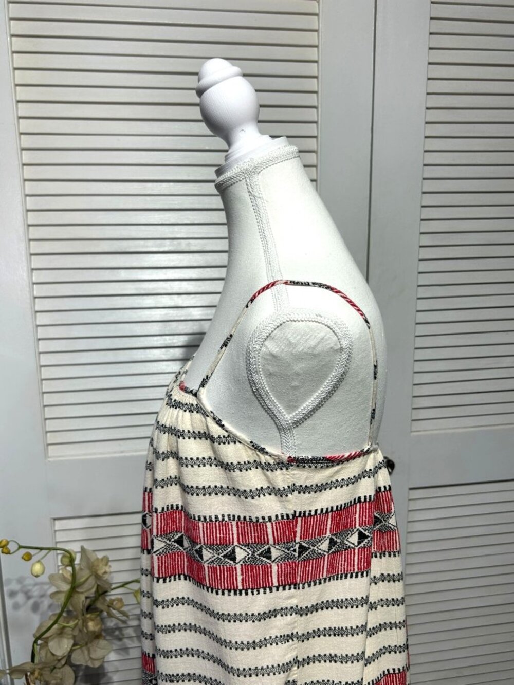 Madewell Women's Red White Sicily Cotton Tribal Print Maxi Dress Size M 3577 - Picture 10 of 13